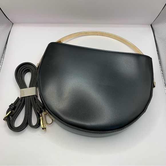 Lulus Handbags - Lululs Top Handle METALLIC ARCH HOOP Black HALF-DISC Shoulder Strap HandBag